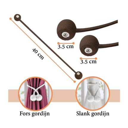 Luxe Gordijn Embrasse 2 stuks chocolade/ bruin ronde vorm – 45 cm Lang