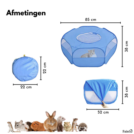Opvouwbare konijnenren blauw volledig afsluitbaar – Voor binnen en buiten gebruik