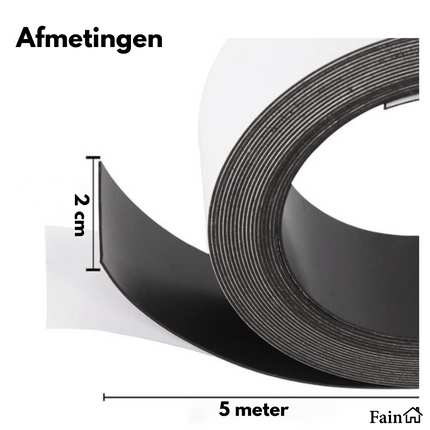 Zelfklevende magneetstrip 5 meter rol zwart - Magneetband