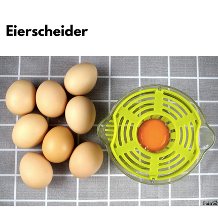 Voorzien van eierdooier scheider die het ei wit en ei geel scheidt 